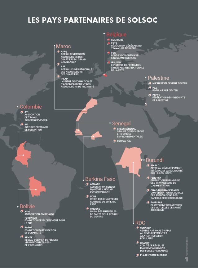 Carte: les pays partenaires de Solsoc